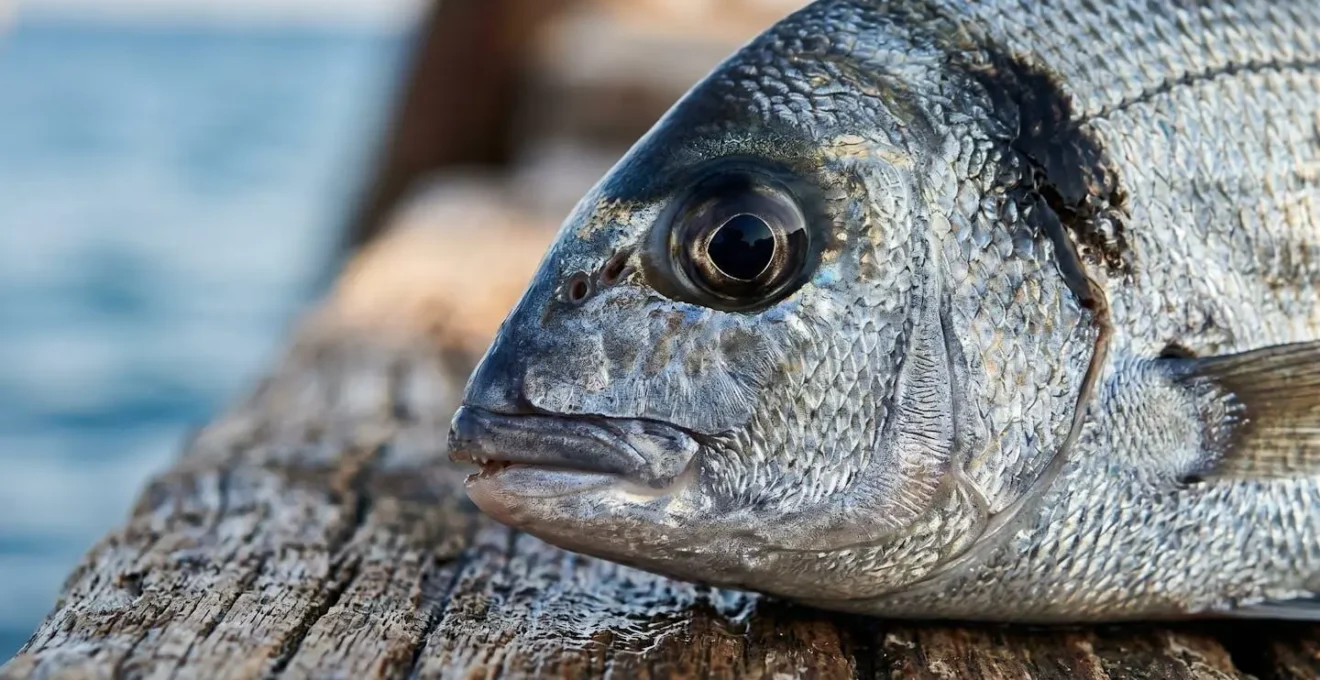 Gros plan macro sur les détails distinctifs d'un poisson méditerranéen frais avec ses écailles argentées et ses caractéristiques morphologiques visibles