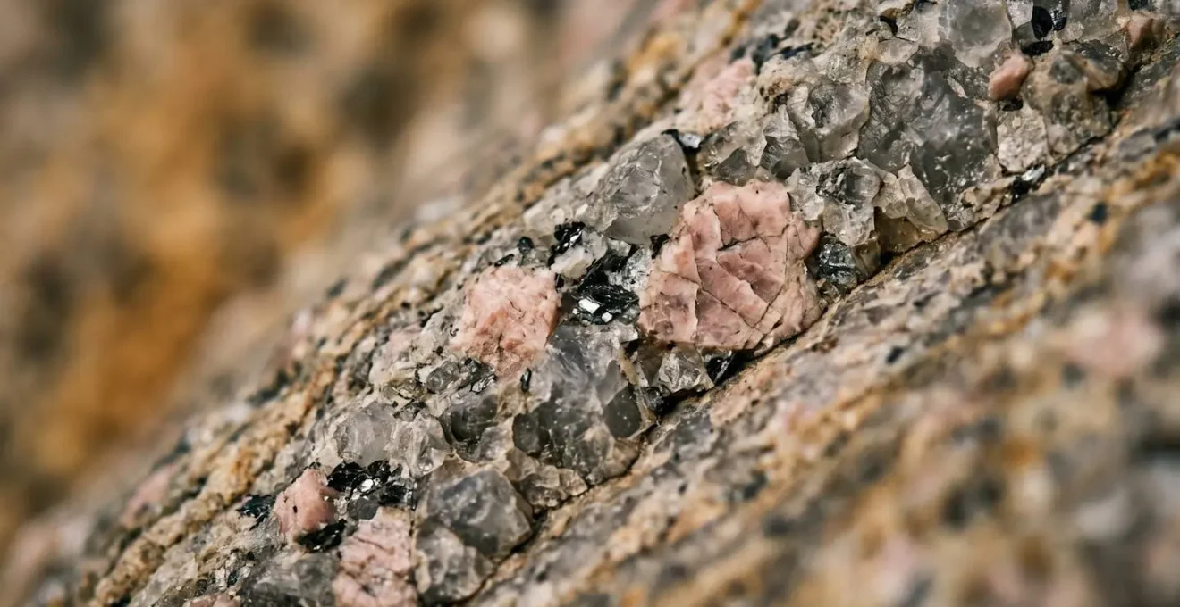 Vue macro de la texture du granit corse montrant sa densité et ses propriétés d'inertie thermique