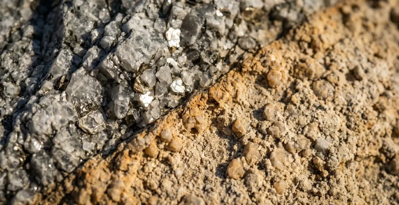 Gros plan sur texture de granit corse montrant la différence entre roche saine et tafone friable
