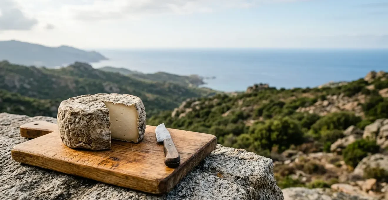Fromage corse artisanal dans son environnement de conservation pour un voyage du continent vers la Corse