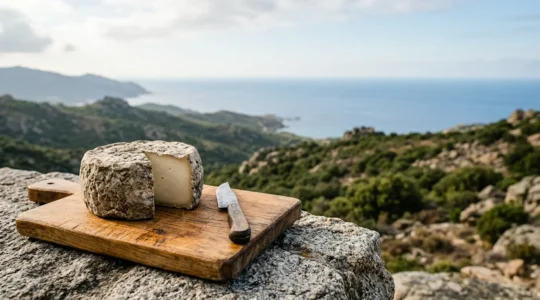 Fromage corse artisanal dans son environnement de conservation pour un voyage du continent vers la Corse