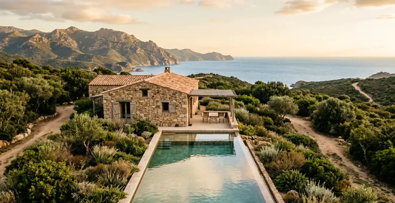 Villa corse traditionnelle avec piscine pour deux familles en vacances d'ete